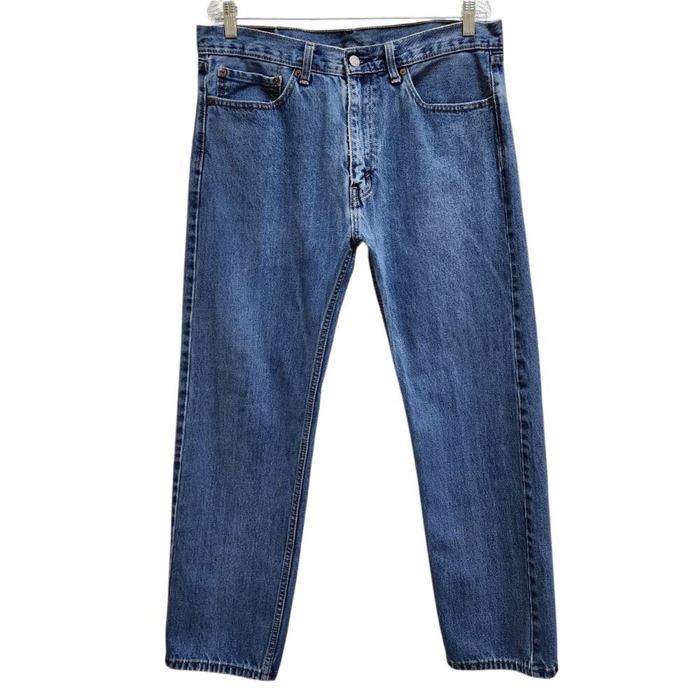 Levi's 505 Jeans Men 36x29 Blue Denim Cotton Straight Distressed Zip Work Travel
